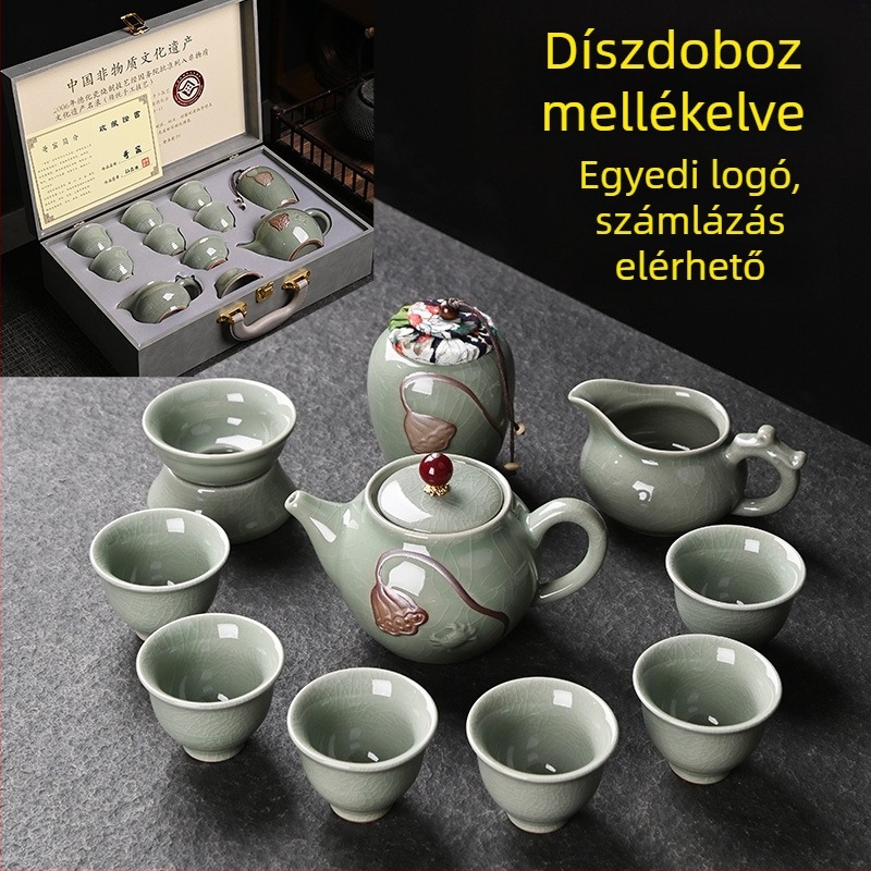 Ge-kiln porcelán Kung Fu teáskészlet, 12 darab, ajándékdoboza, otthoni használatra, kiváló minőség, testreszabható