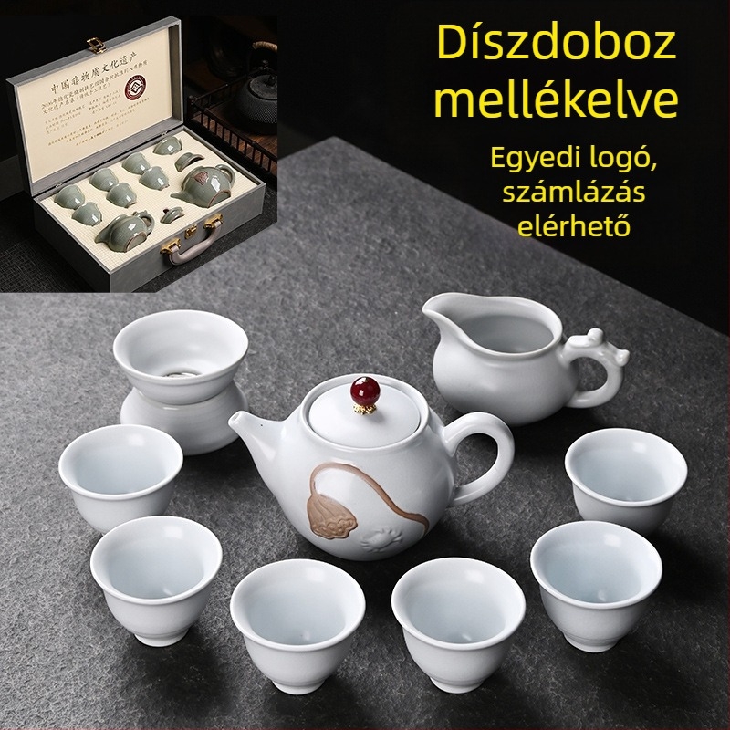 Ge-kiln porcelán Kung Fu teáskészlet, 12 darab, ajándékdoboza, otthoni használatra, kiváló minőség, testreszabható
