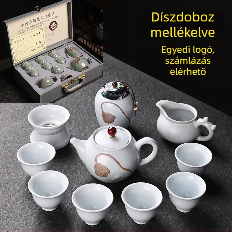 Ge-kiln porcelán Kung Fu teáskészlet, 12 darab, ajándékdoboza, otthoni használatra, kiváló minőség, testreszabható