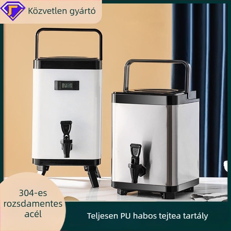 Kereskedelmi célú négyszögletes szigetelt italos vödör, dupla falú, 10 liter, 304 rozsdamentes acél, tea és szója tej számára