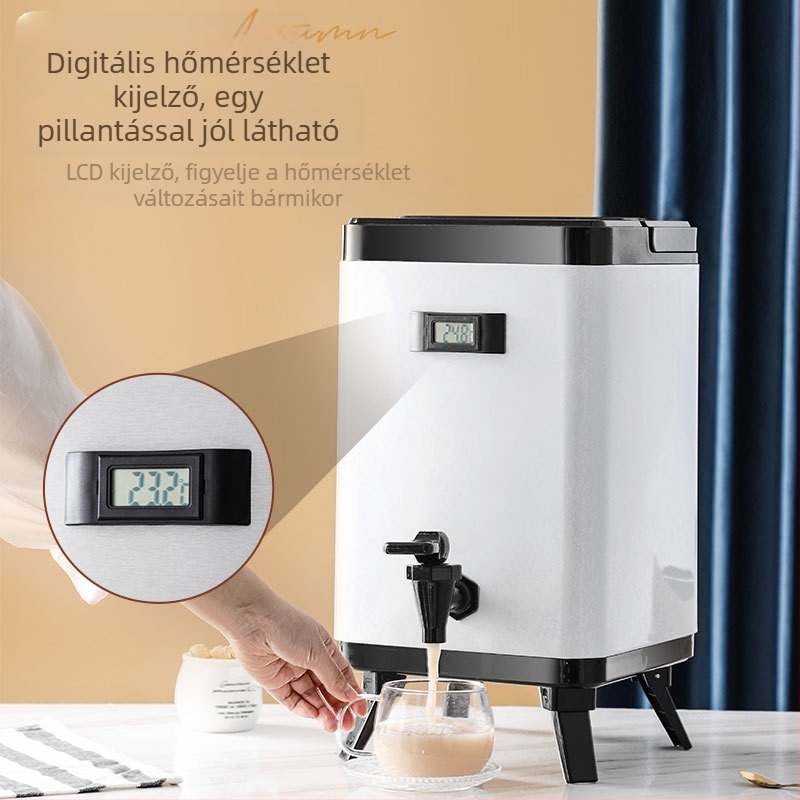 Kereskedelmi célú négyszögletes szigetelt italos vödör, dupla falú, 10 liter, 304 rozsdamentes acél, tea és szója tej számára