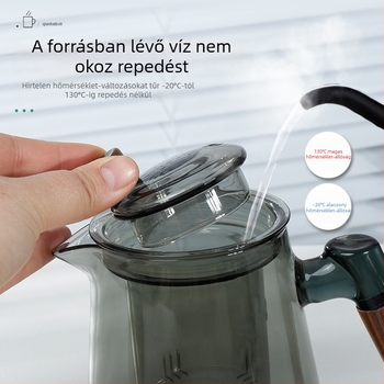 600 ml-es víz–tea elválasztó teáskanna, magas hőállóságú, fa fogantyúval, nagy kapacitású virágtea