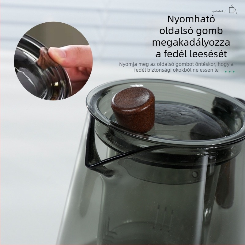 600 ml-es víz–tea elválasztó teáskanna, magas hőállóságú, fa fogantyúval, nagy kapacitású virágtea