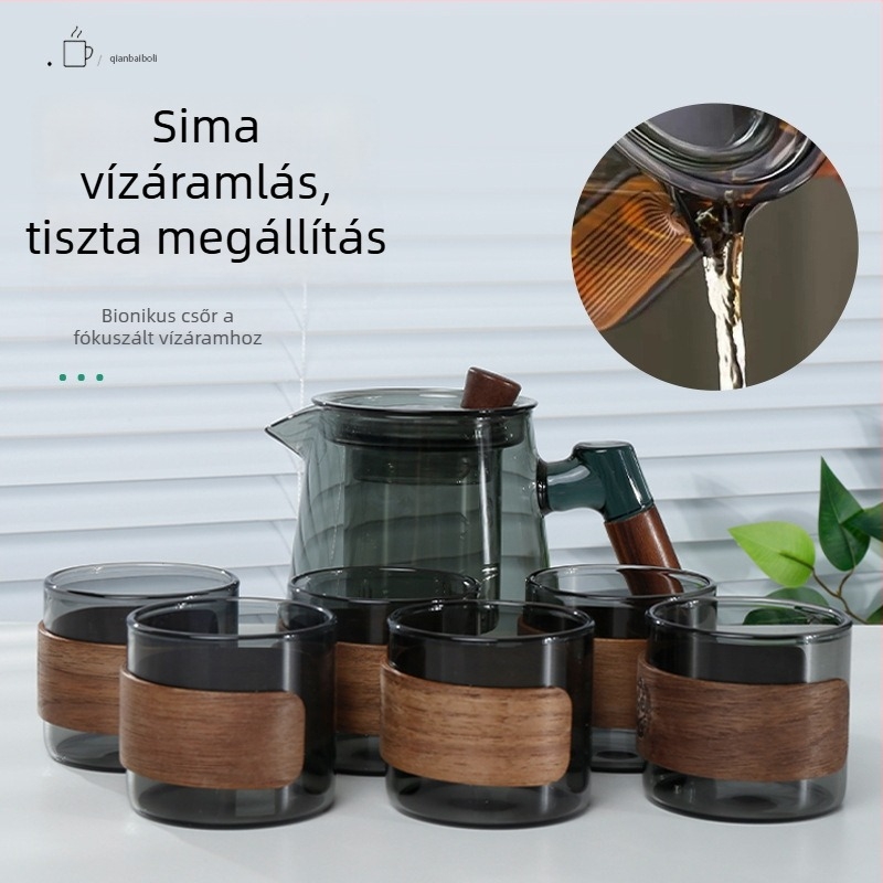 600 ml-es víz–tea elválasztó teáskanna, magas hőállóságú, fa fogantyúval, nagy kapacitású virágtea