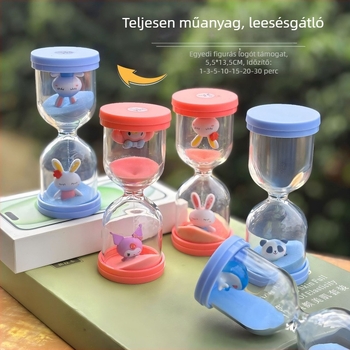 Teljesen műanyag makaron formájú gyermekeknek készült ütésálló homokóra időmérő, 3–5–10–30 perc, asztali dekoráció, ajándék diákoknak