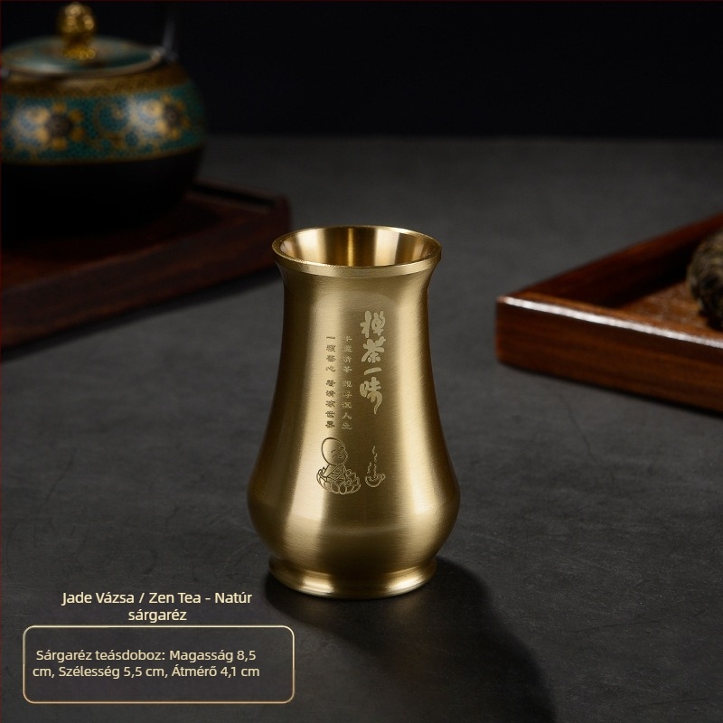 Sárgaréz Gongfu teaceremónia kiegészítői – réz teacső alap, japán Zen gravírozott felület