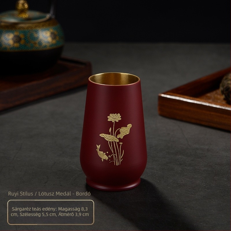 Sárgaréz Gongfu teaceremónia kiegészítői – réz teacső alap, japán Zen gravírozott felület