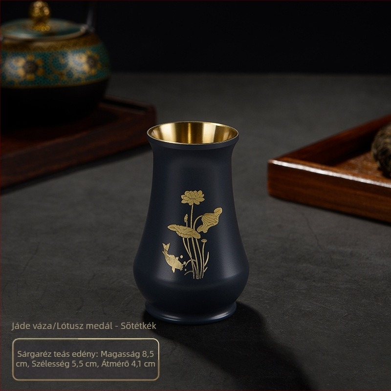 Sárgaréz Gongfu teaceremónia kiegészítői – réz teacső alap, japán Zen gravírozott felület