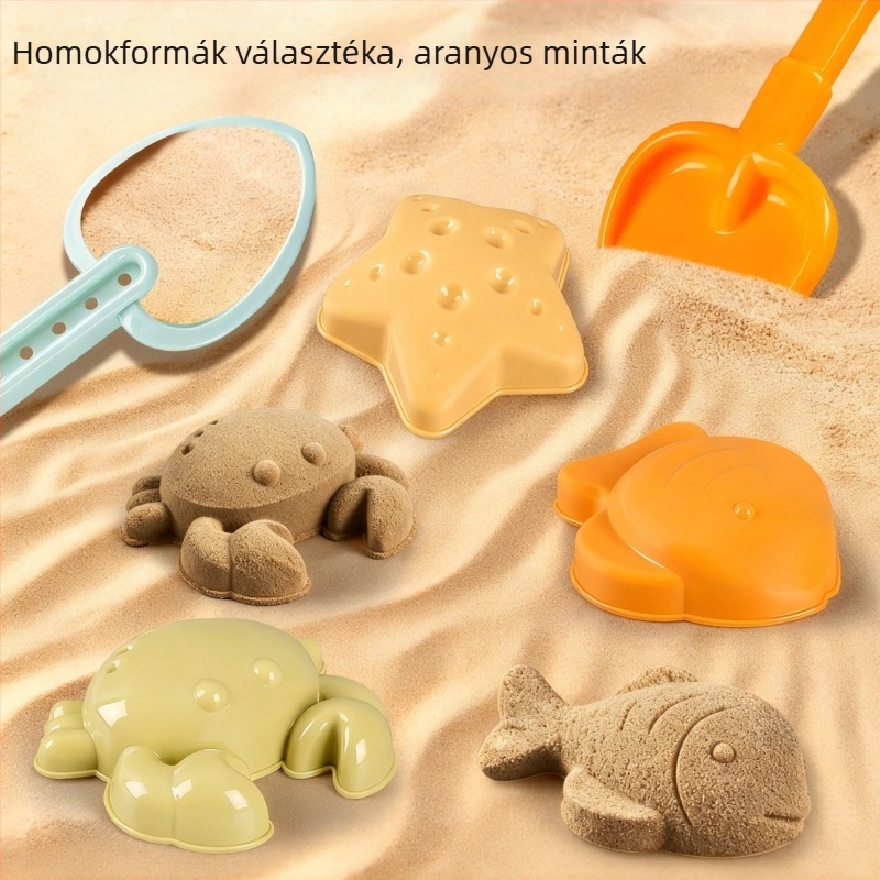 Környezettudatos kültéri strandjáték-készlet homok és víz eszközökkel gyerekeknek, tartalmaz egy nagy homokóra