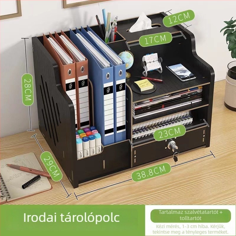 Fából készült asztali irattartó és irodai rendező, 3-szintes