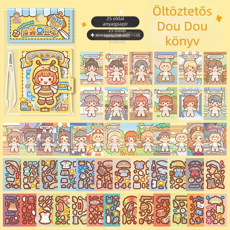 Mini öltöztetős matricás könyv gyerekeknek, csendes könyv jelenetmatricákkal