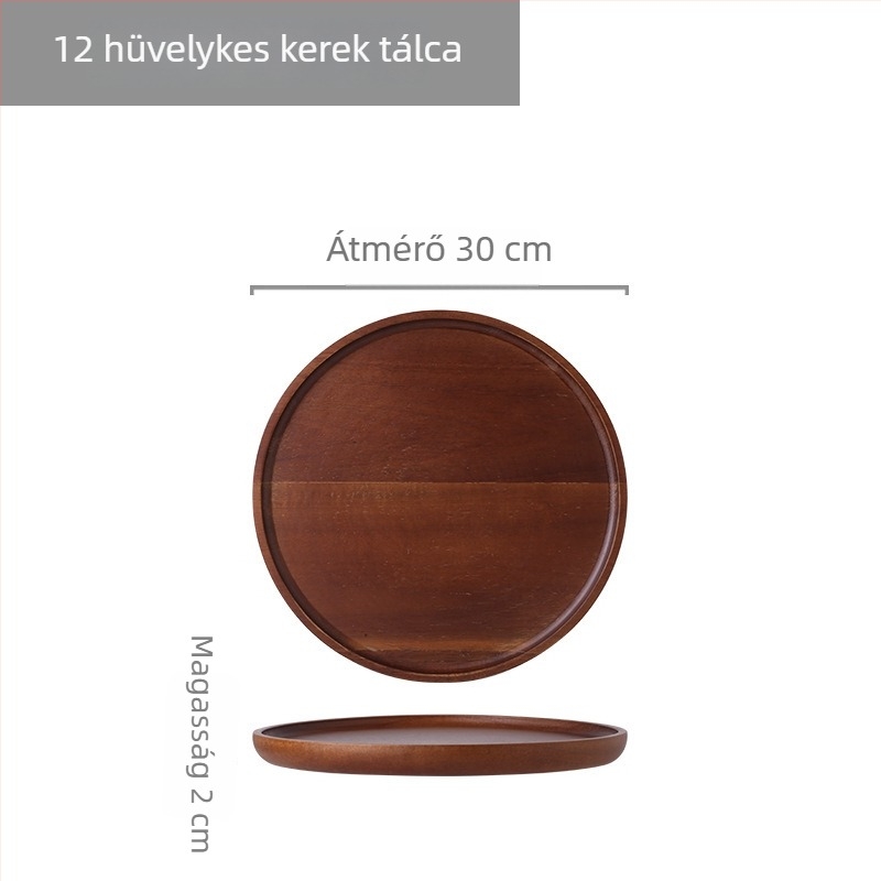 Akácfából készült tálca, kör- és négyzet alakú, teához, sushihoz, dim sumhoz, süteményekhez és pizzához
