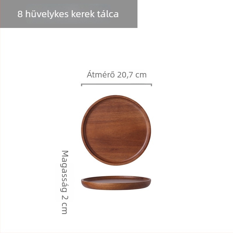 Akácfából készült tálca, kör- és négyzet alakú, teához, sushihoz, dim sumhoz, süteményekhez és pizzához
