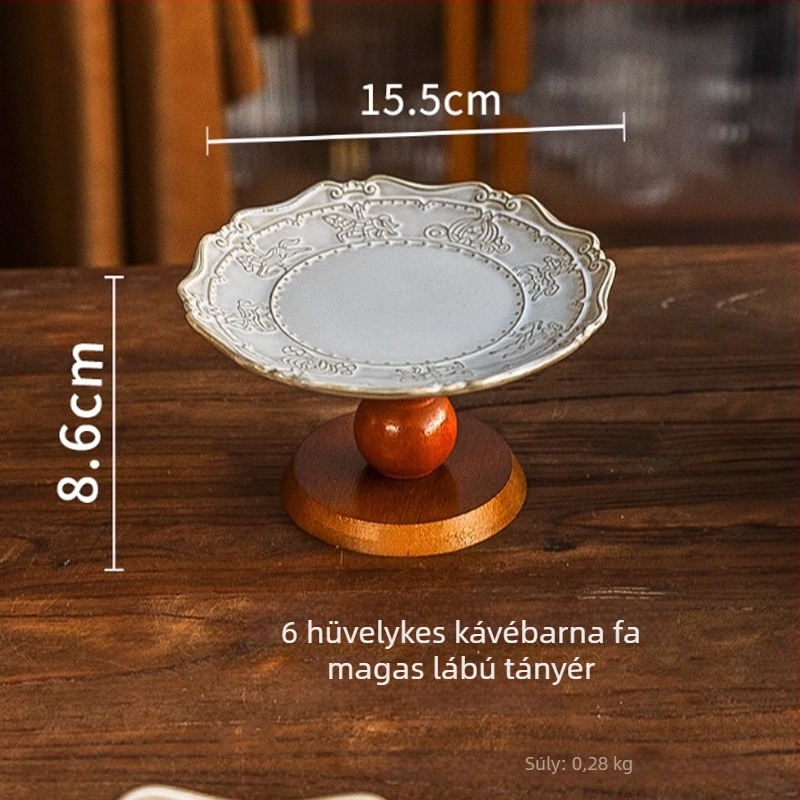 Retro kerámia talpas tál, reliefes gyümölcsmotívummal, desszertek és sütemények tálja délutáni teához.