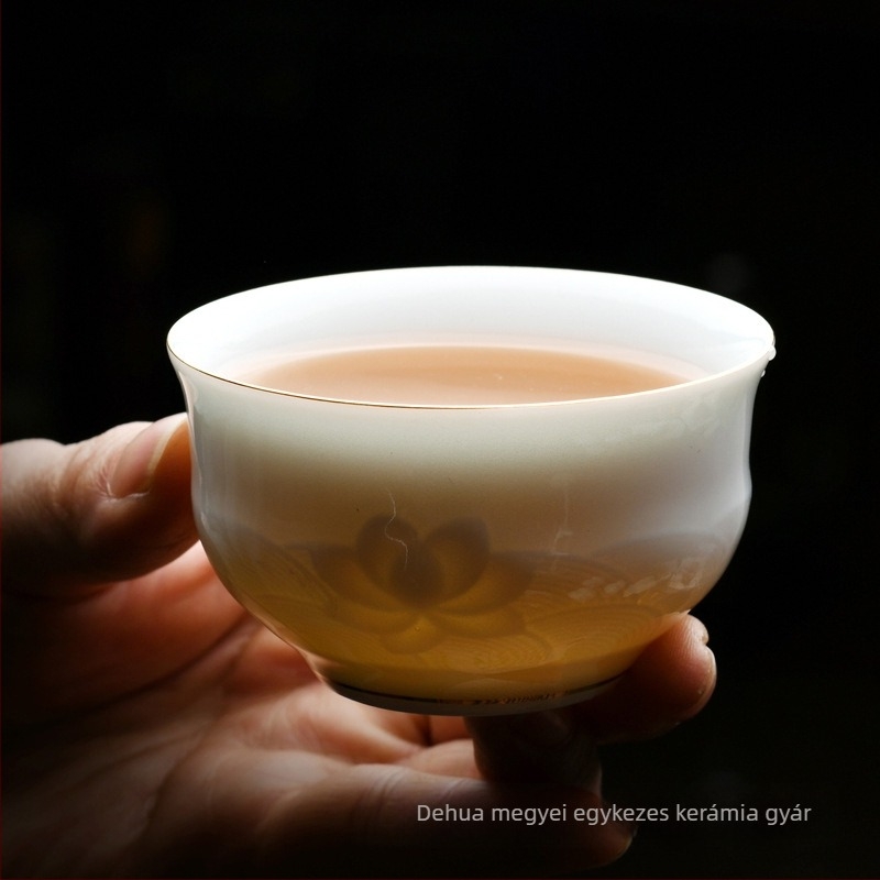 Gongfu teáscsésze – egyszemélyes kerámia teás készlet, celadon zöld-relief, nagy méret
