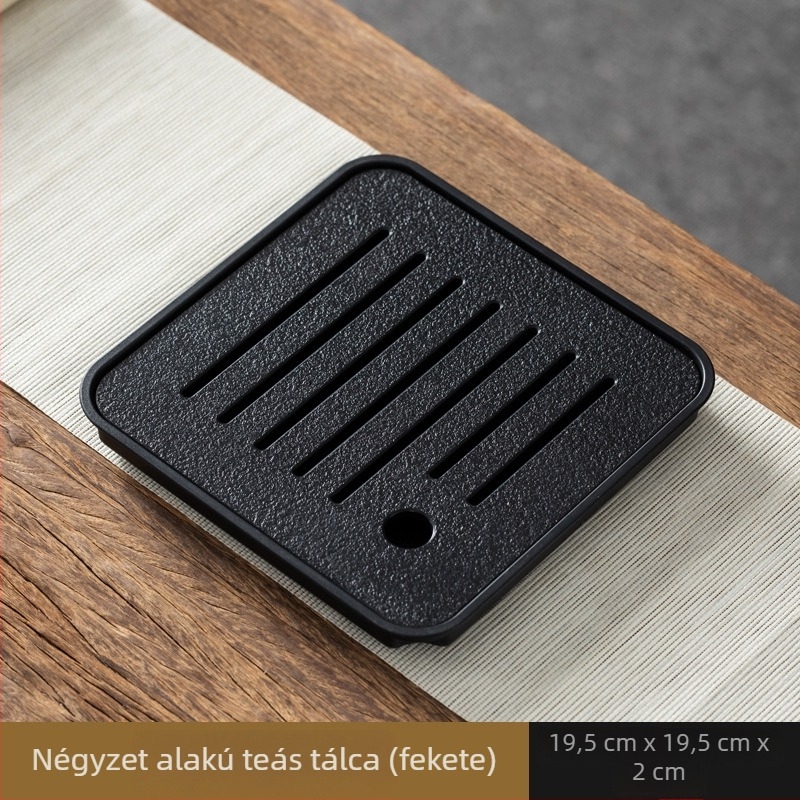 Gongfu teás tálca teáskészlettel, száraz áztatási platforma, fekete-arany színű kő imitáció, könnyű luxus otthoni teázóasztal, kis méretű drenázs tálcával