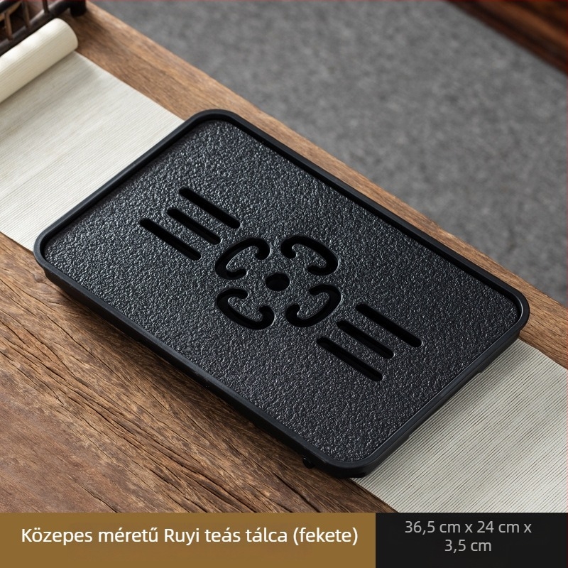Gongfu teás tálca teáskészlettel, száraz áztatási platforma, fekete-arany színű kő imitáció, könnyű luxus otthoni teázóasztal, kis méretű drenázs tálcával