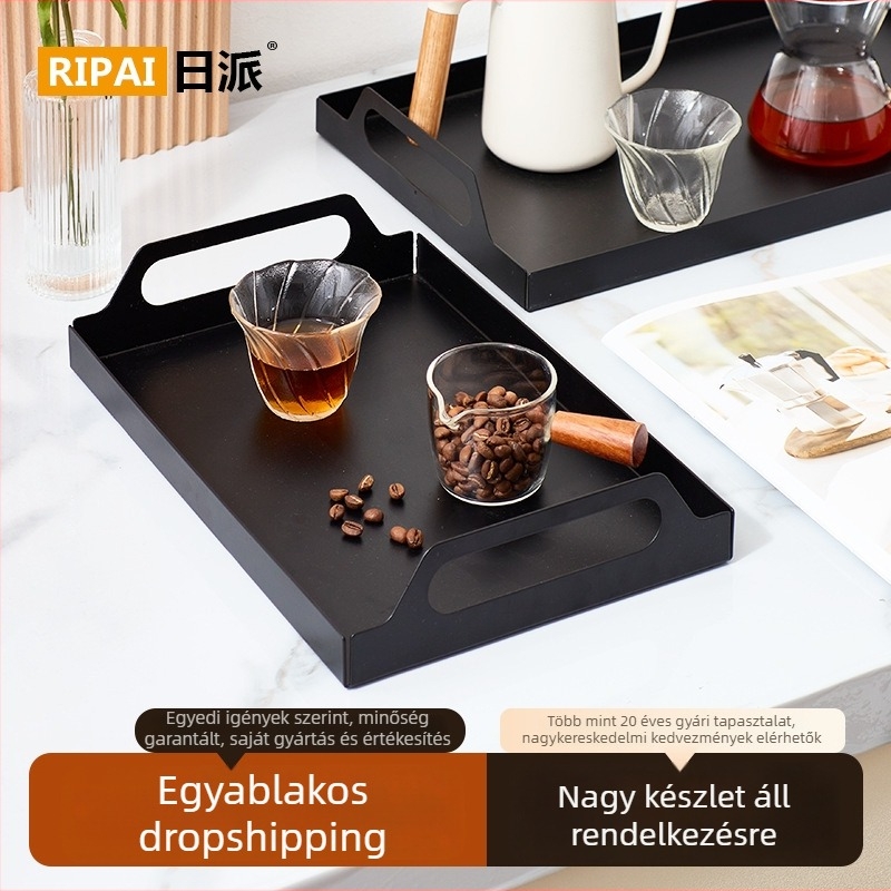 Kovácsoltvas teás tálca, négyzet alakú, vízelvezető résszel, háztartási használatra, fém tálca