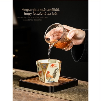 Porcelán teáscsésze Ru-kiln mintával, nagy kapacitású nyolcszögletű teás tál