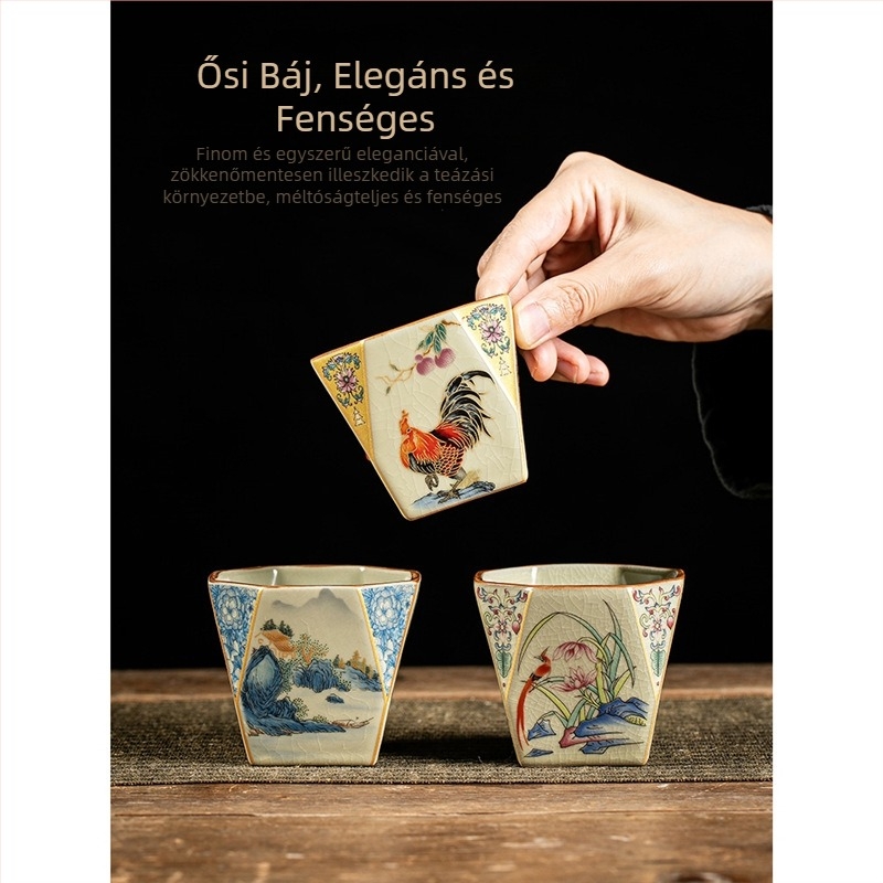 Porcelán teáscsésze Ru-kiln mintával, nagy kapacitású nyolcszögletű teás tál