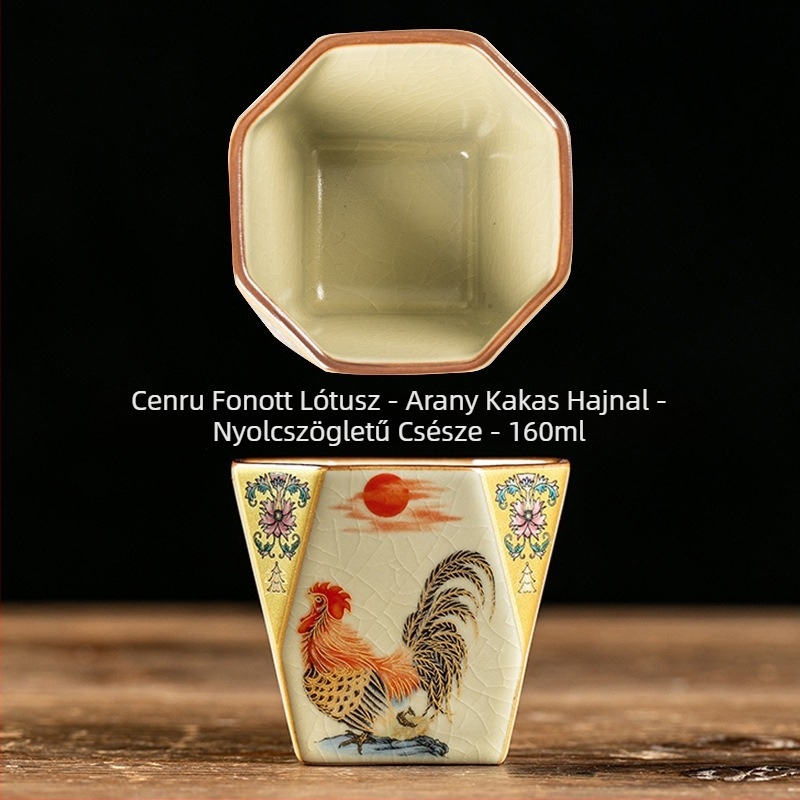 Porcelán teáscsésze Ru-kiln mintával, nagy kapacitású nyolcszögletű teás tál