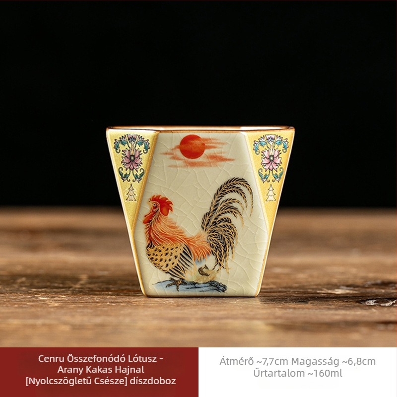 Porcelán teáscsésze Ru-kiln mintával, nagy kapacitású nyolcszögletű teás tál