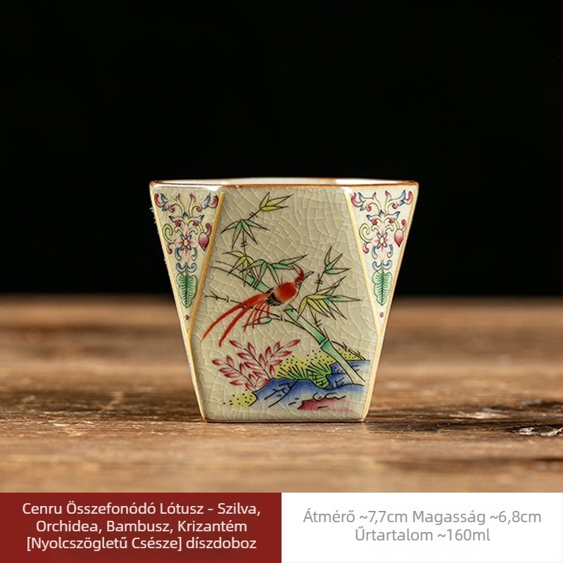 Porcelán teáscsésze Ru-kiln mintával, nagy kapacitású nyolcszögletű teás tál