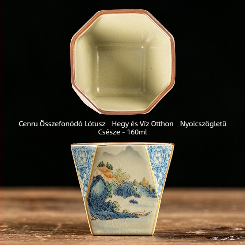 Porcelán teáscsésze Ru-kiln mintával, nagy kapacitású nyolcszögletű teás tál
