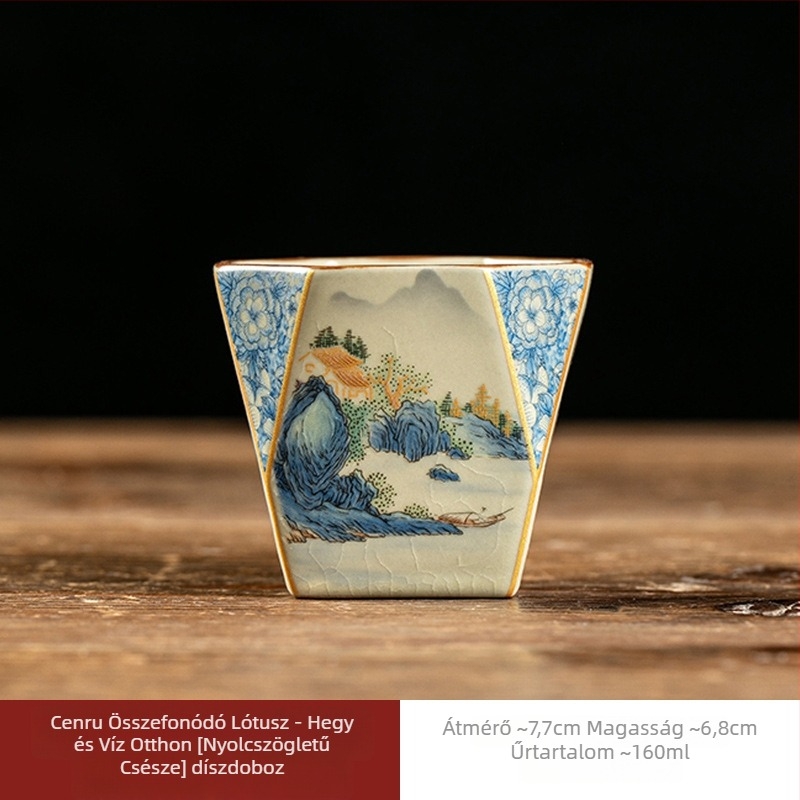 Porcelán teáscsésze Ru-kiln mintával, nagy kapacitású nyolcszögletű teás tál