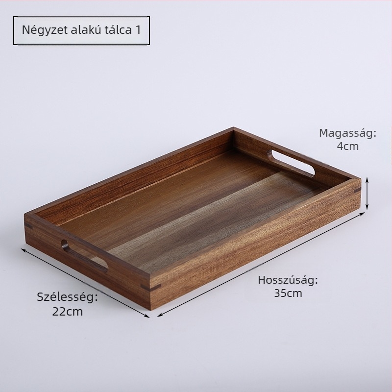 Retro akácfa tálca, téglalap alakú, fogantyúval, japán stílusú, tömörfa teás tálca és étkezési tál