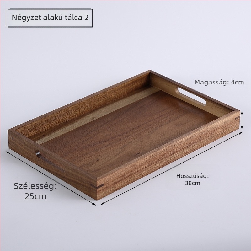 Retro akácfa tálca, téglalap alakú, fogantyúval, japán stílusú, tömörfa teás tálca és étkezési tál