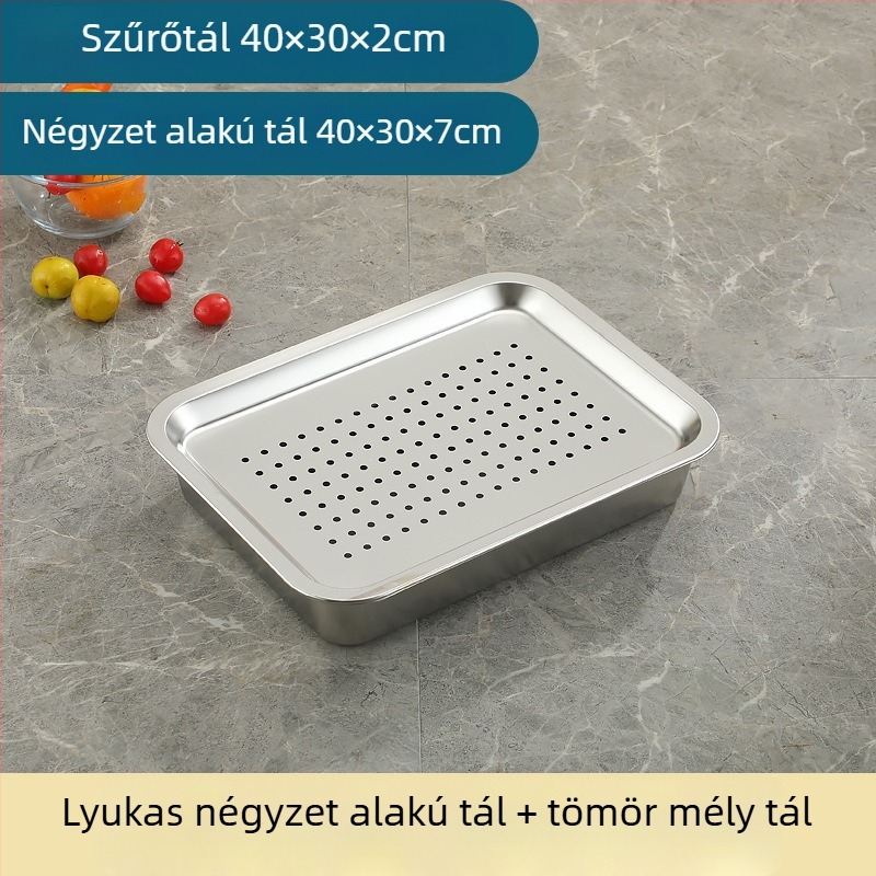 Cader rozsdamentes acél téglalap alakú teás tálca leeresztővel és perforált aljjal, gőzölésre rizshez, nagy méret kereskedelmi használatra