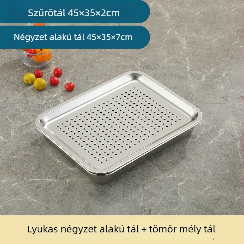 Cader rozsdamentes acél téglalap alakú teás tálca leeresztővel és perforált aljjal, gőzölésre rizshez, nagy méret kereskedelmi használatra