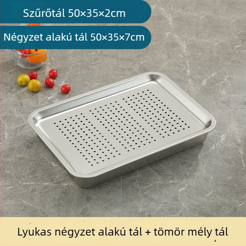 Cader rozsdamentes acél téglalap alakú teás tálca leeresztővel és perforált aljjal, gőzölésre rizshez, nagy méret kereskedelmi használatra