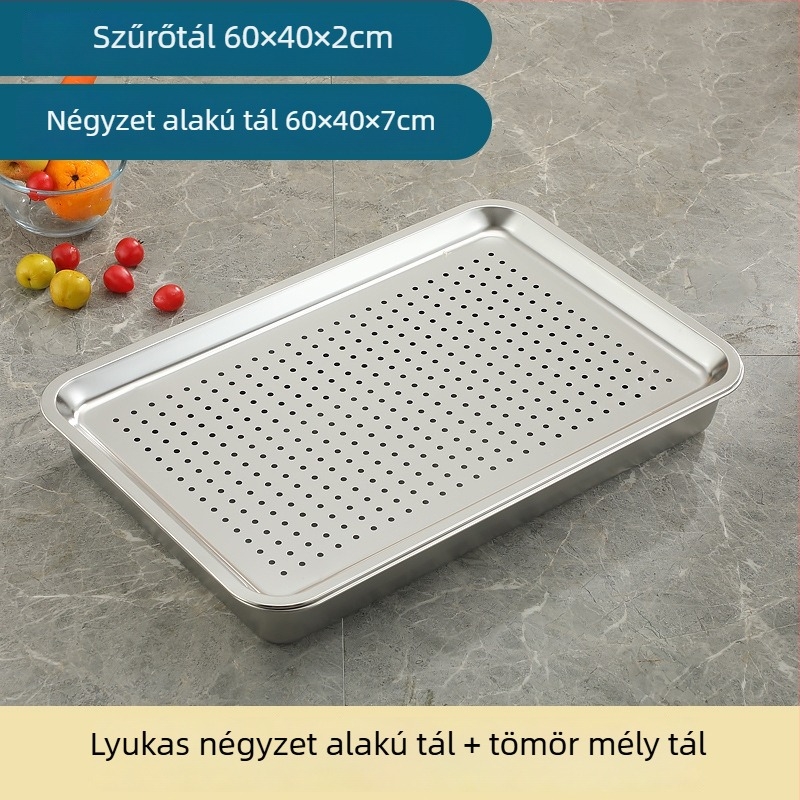 Cader rozsdamentes acél téglalap alakú teás tálca leeresztővel és perforált aljjal, gőzölésre rizshez, nagy méret kereskedelmi használatra