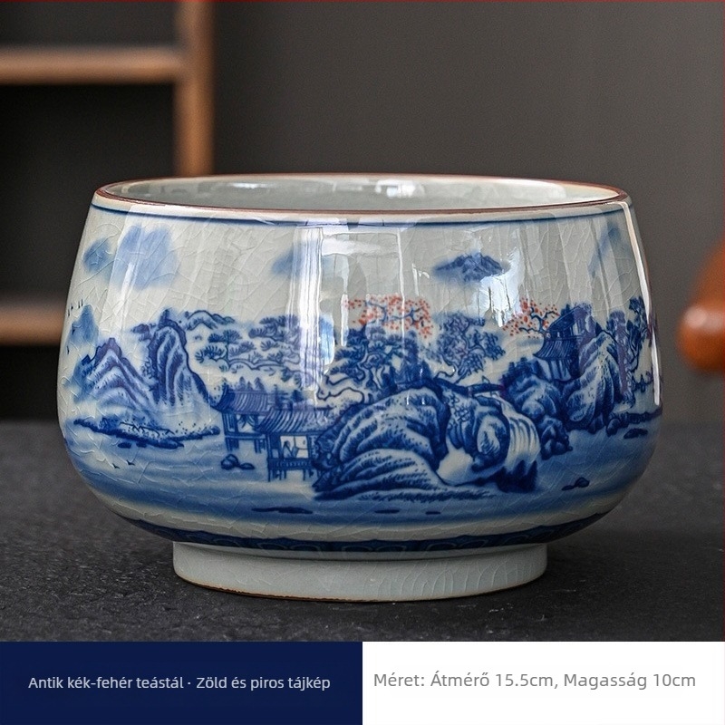 Jingdezhen kék alatti mázas porcelán teás mosómedence, nagy kerámia teásmedence és tea maradék tartály