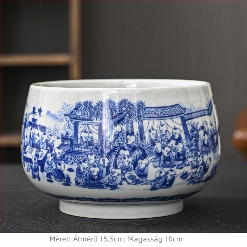 Jingdezhen kék alatti mázas porcelán teás mosómedence, nagy kerámia teásmedence és tea maradék tartály