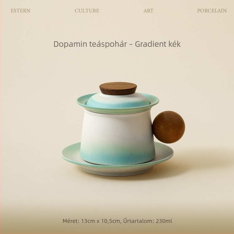 Rustikális porcelán tea- és kávéscsésze tetővel, fa fogantyúval és szűrővel – személyes használatra, prémium teához és kávéhoz