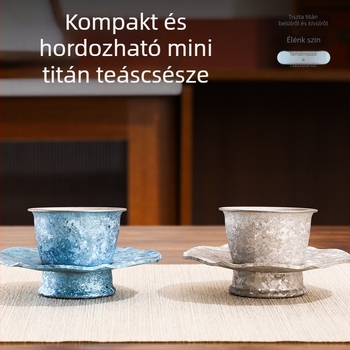 Dupla rétegű teáscsésze tiszta titániumból jégvirágos repedés mintával, hordozható kültéri teáskészlet, elegáns könnyű luxus teáskészlet ajándékba