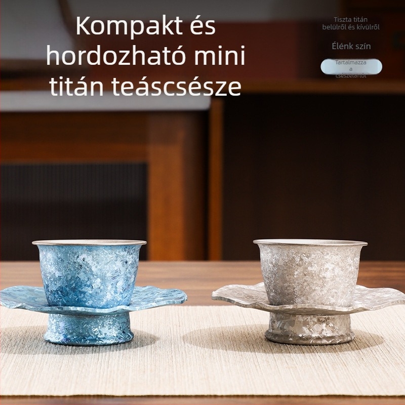 Dupla rétegű teáscsésze tiszta titániumból jégvirágos repedés mintával, hordozható kültéri teáskészlet, elegáns könnyű luxus teáskészlet ajándékba
