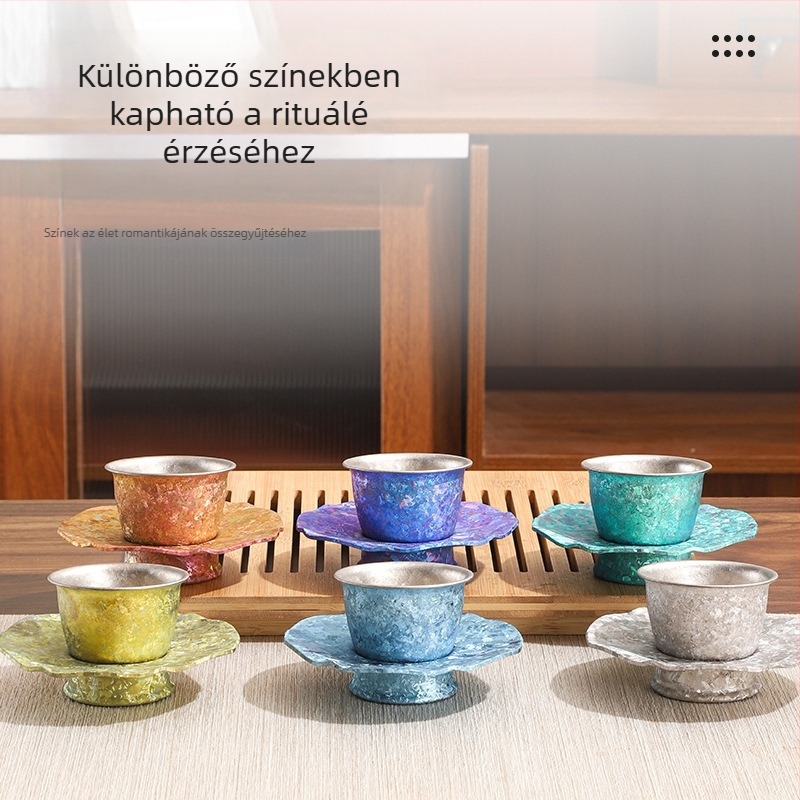 Dupla rétegű teáscsésze tiszta titániumból jégvirágos repedés mintával, hordozható kültéri teáskészlet, elegáns könnyű luxus teáskészlet ajándékba