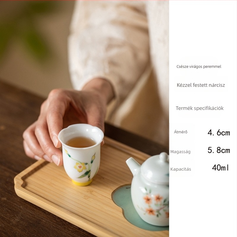 Kínai stílusú, kézzel festett Jade Rabbit porcelán teáscsésze magas lábbal, Gongfu teához