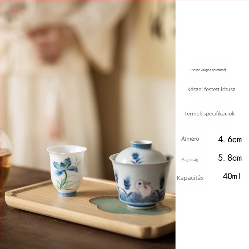 Kínai stílusú, kézzel festett Jade Rabbit porcelán teáscsésze magas lábbal, Gongfu teához