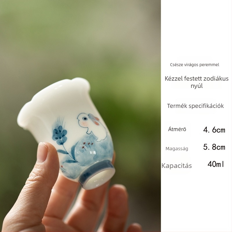 Kínai stílusú, kézzel festett Jade Rabbit porcelán teáscsésze magas lábbal, Gongfu teához