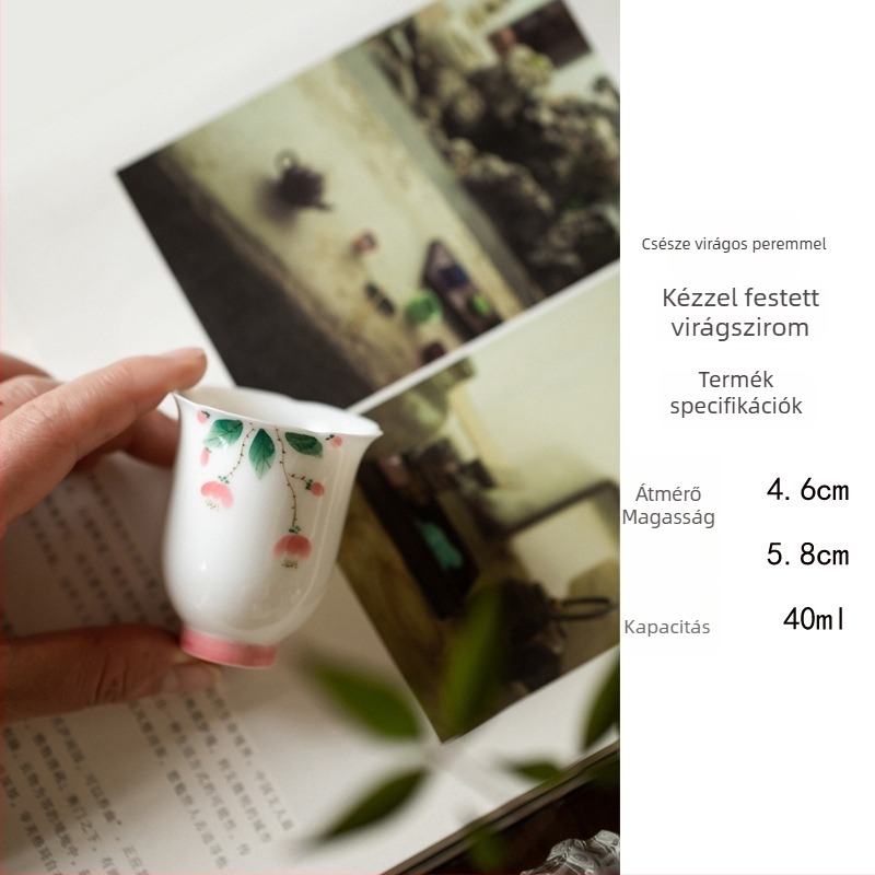 Kínai stílusú, kézzel festett Jade Rabbit porcelán teáscsésze magas lábbal, Gongfu teához
