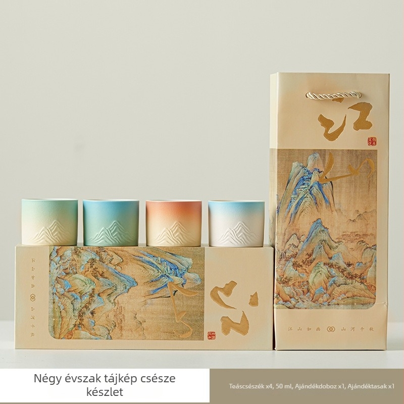 Porcelán teáscsészes szett ajándékdobozban, kínai stílusú dizájn