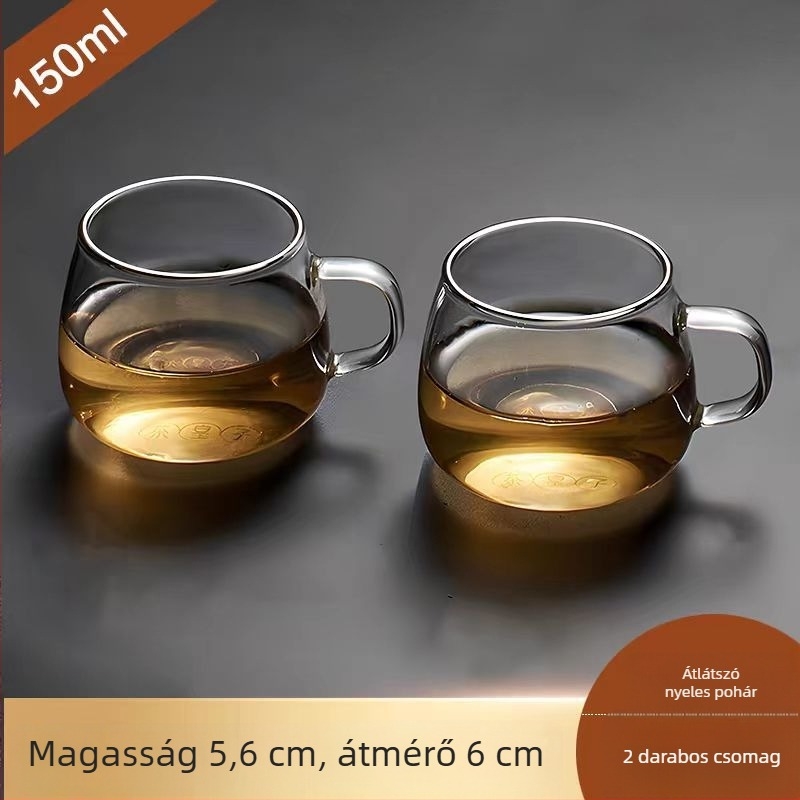 Hőálló üveg teás pohár fogantyúval, átlátszó, kis méretű, otthoni és irodai használatra, Gongfu tea