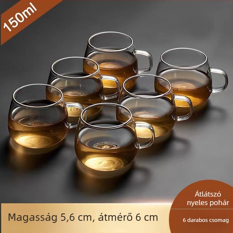 Hőálló üveg teás pohár fogantyúval, átlátszó, kis méretű, otthoni és irodai használatra, Gongfu tea