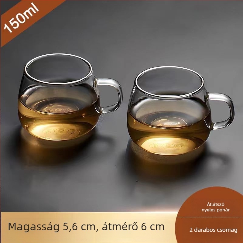 Hőálló üveg teás pohár fogantyúval, átlátszó, kis méretű, otthoni és irodai használatra, Gongfu tea