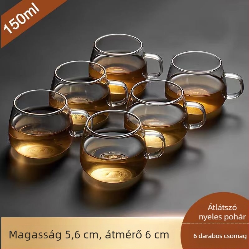 Hőálló üveg teás pohár fogantyúval, átlátszó, kis méretű, otthoni és irodai használatra, Gongfu tea